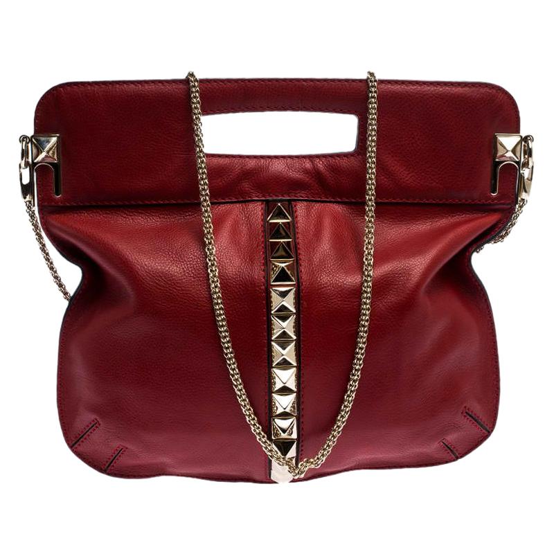 Valentino Red Leather Rockstud Chain Hobo