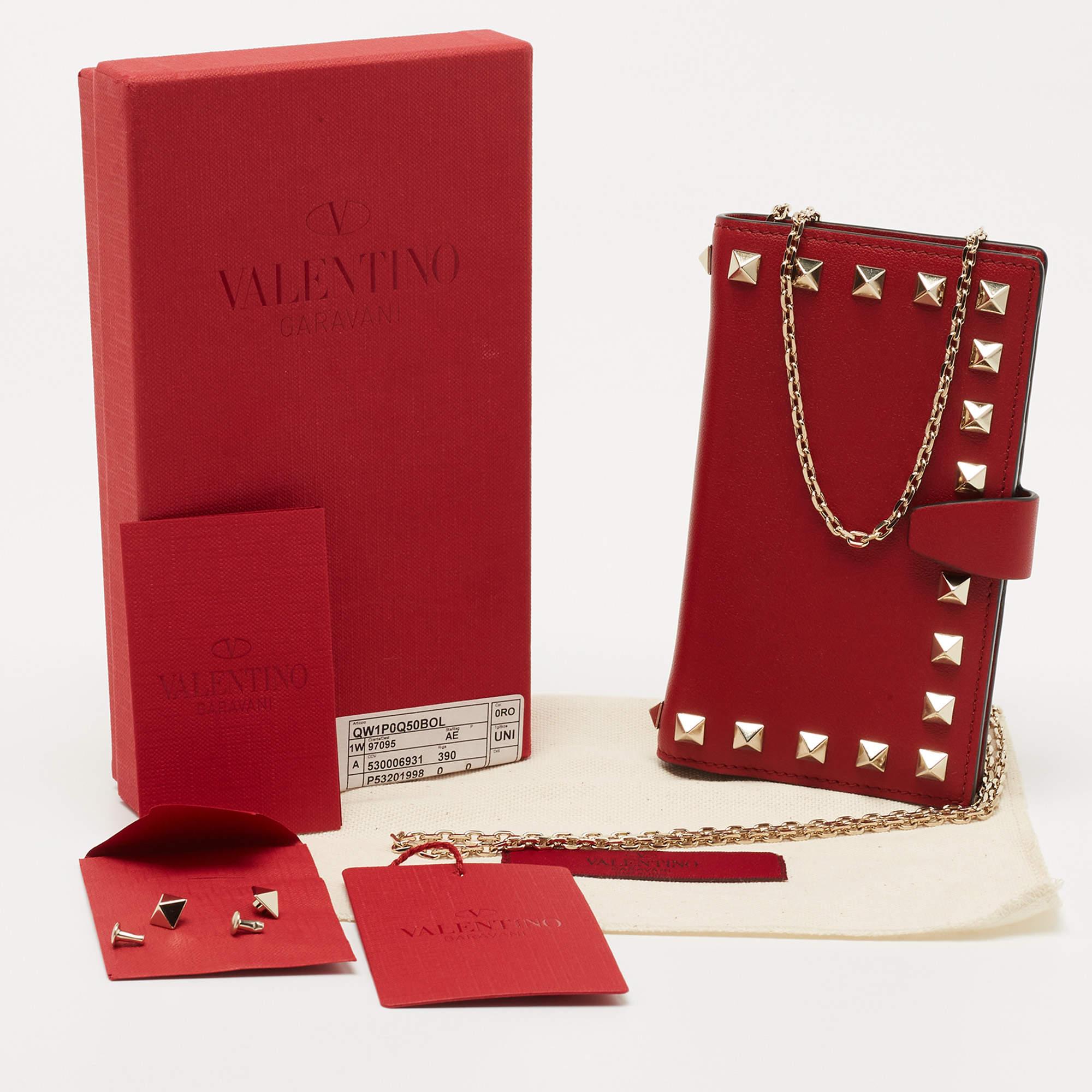 Valentino Red Leather Rockstud Chain Phone Case 6