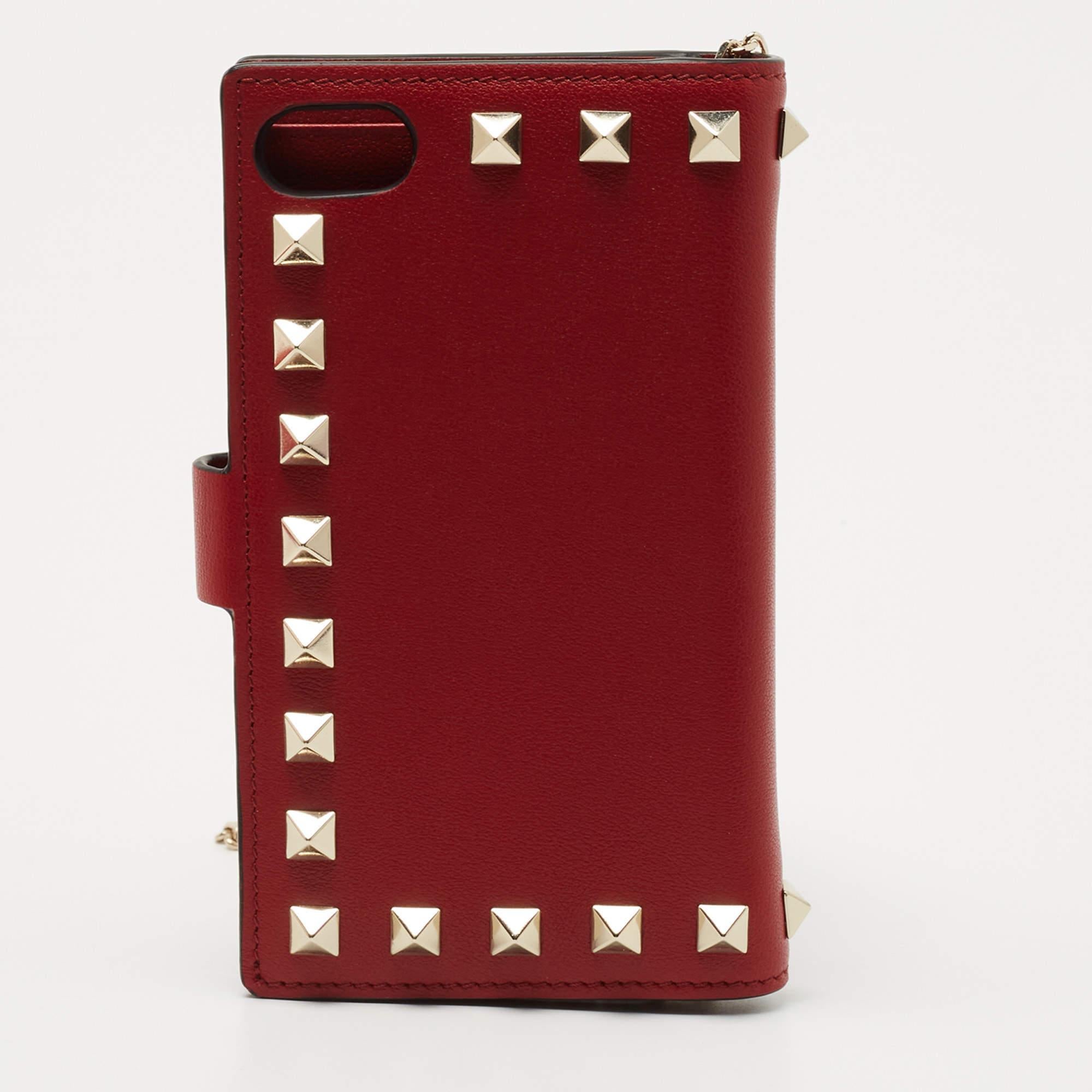 Women's Valentino Red Leather Rockstud Chain Phone Case