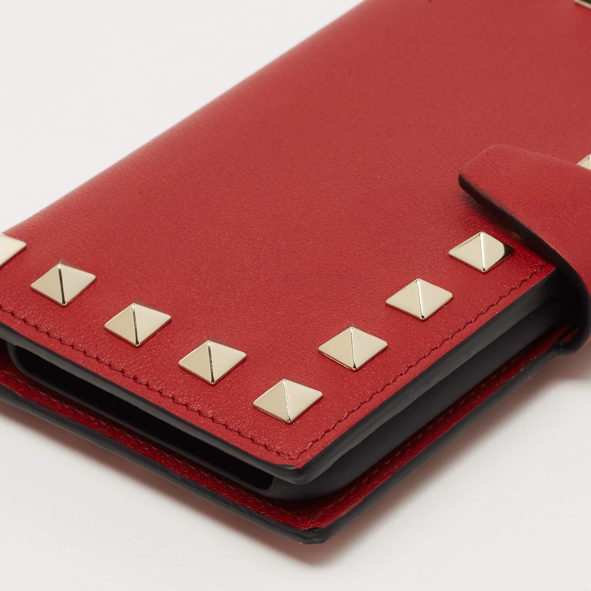 Valentino Red Leather Rockstud Chain Phone Case 1