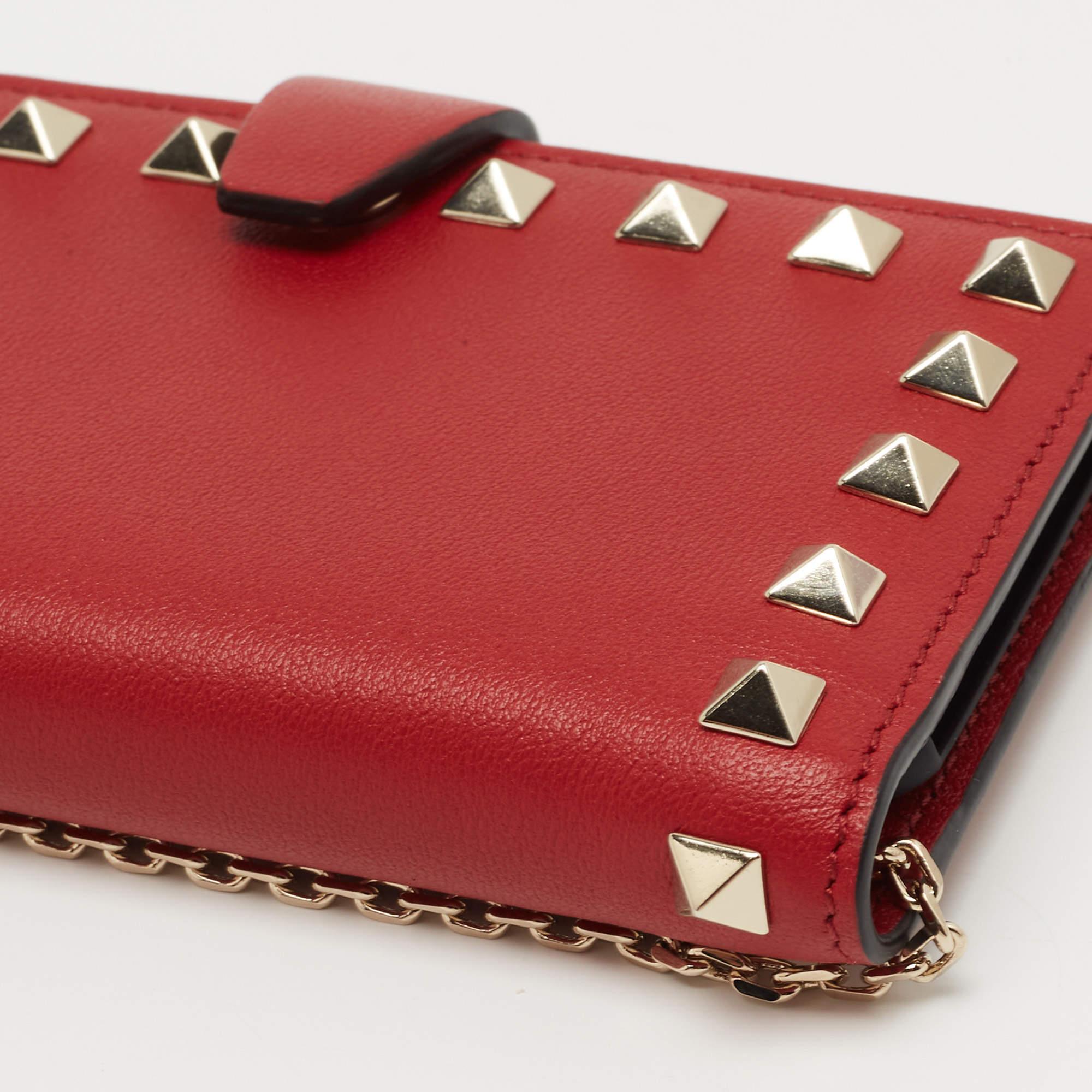 Valentino Red Leather Rockstud Chain Phone Case 2