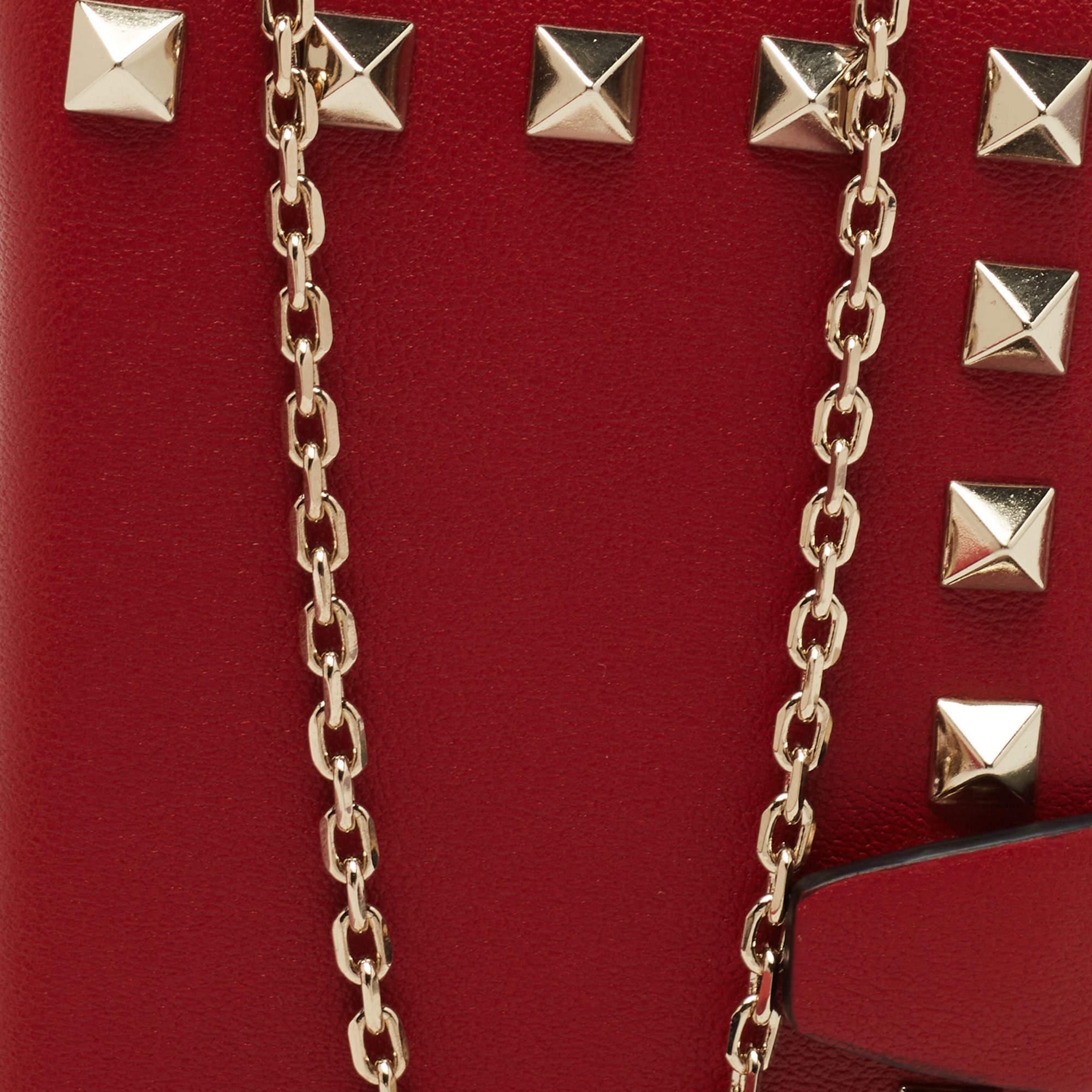 Valentino Red Leather Rockstud Chain Phone Case 3