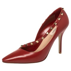 Valentino Red Leather Rockstud Cross Strap Pumps Size 41