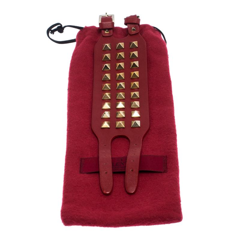 Contemporary Valentino Red Leather Rockstud Cuff Bracelet For Sale