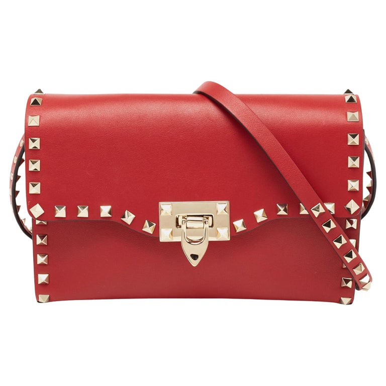 Valentino Red Leather Rockstud Flip Lock Flap Shoulder Bag at 1stDibs
