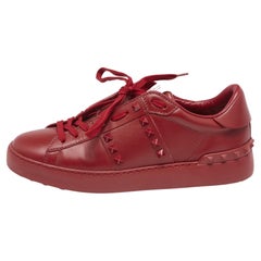 Valentino Red Leather Rockstud Low Top Sneakers Size 38.5