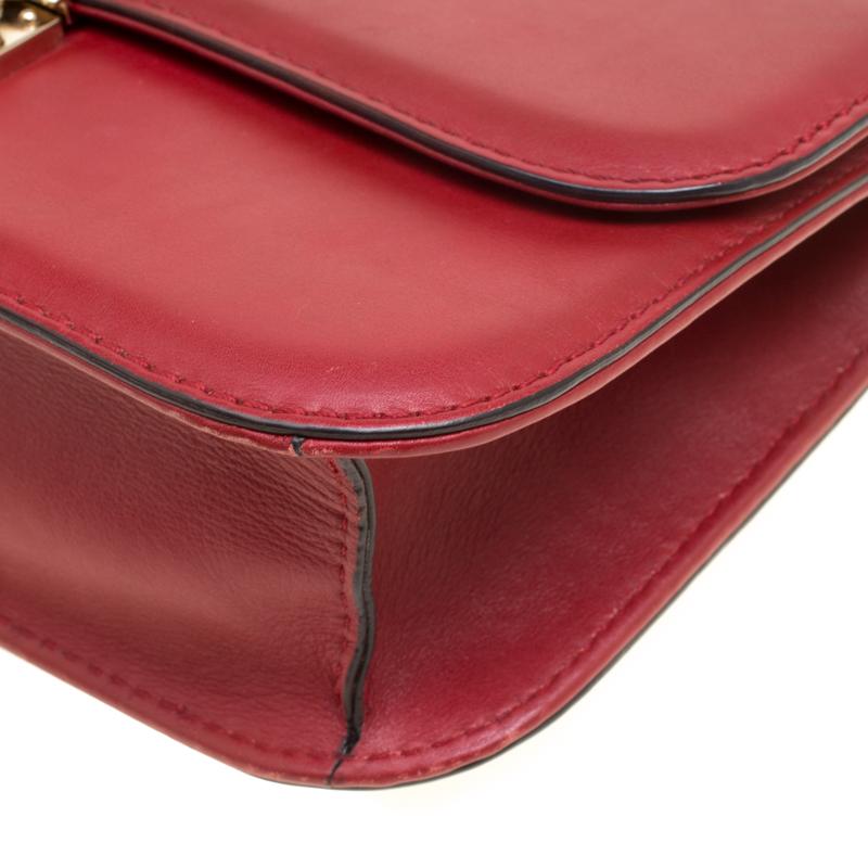 Valentino Red Leather Rockstud Medium Glam Lock Flap Bag 6