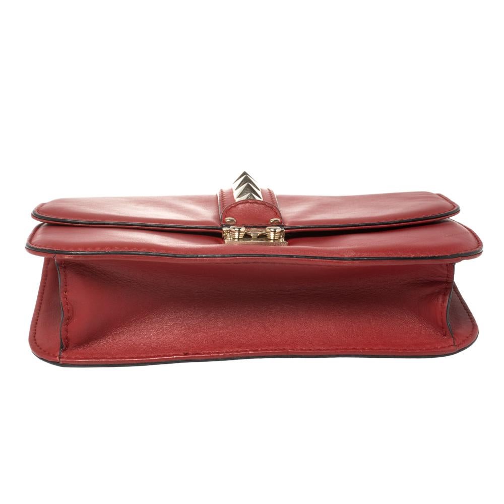 Valentino Red Leather Rockstud Medium Glam Lock Flap Bag 6