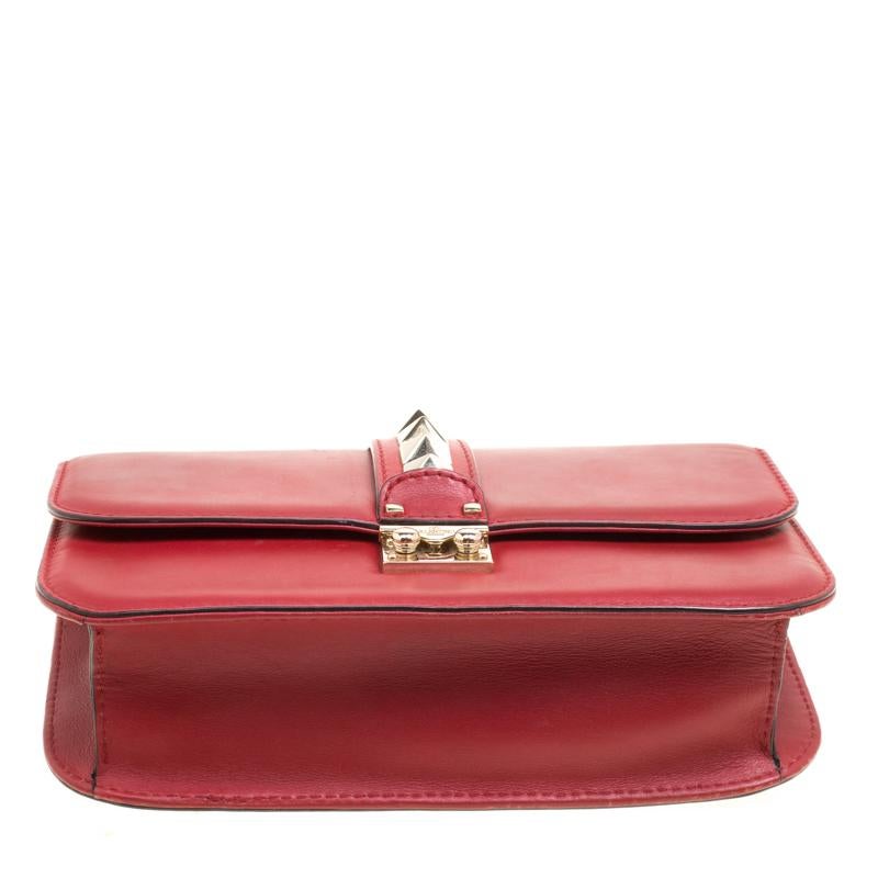 Valentino Red Leather Rockstud Medium Glam Lock Flap Bag 1