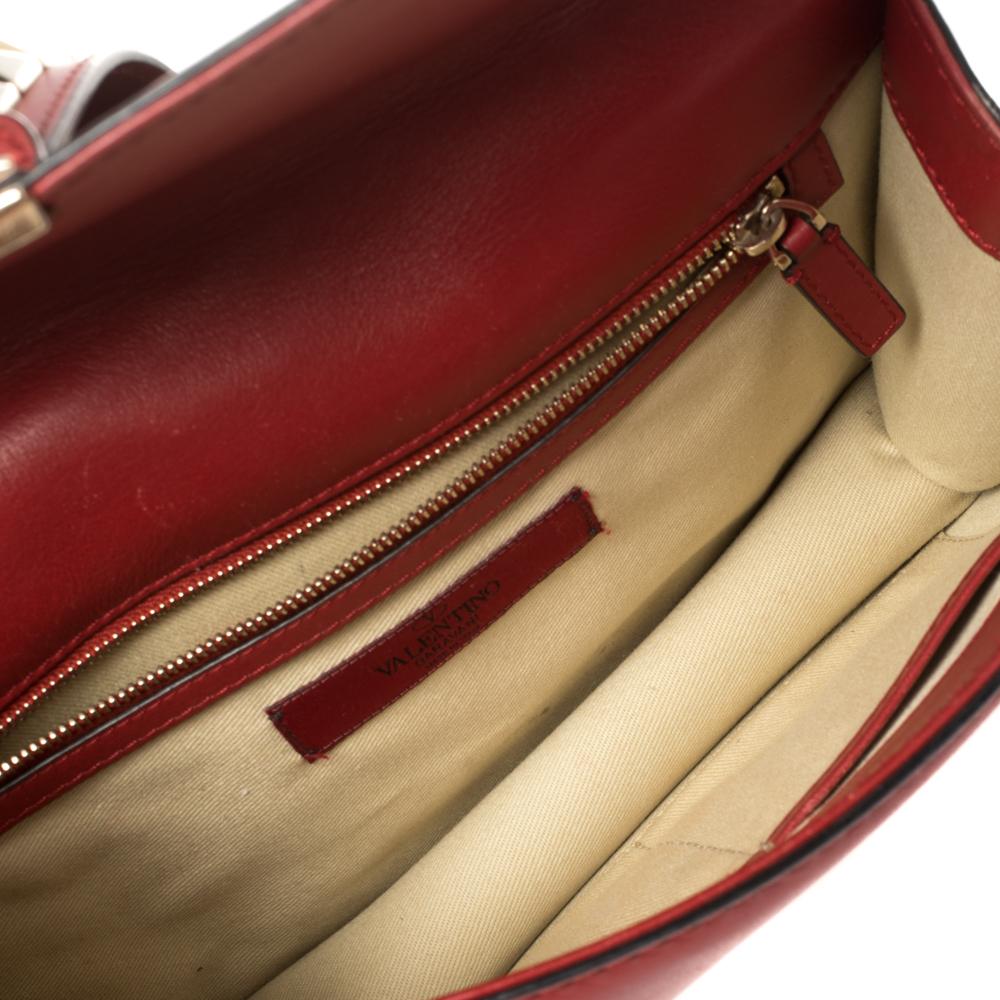 Valentino Red Leather Rockstud Medium Glam Lock Flap Bag 2