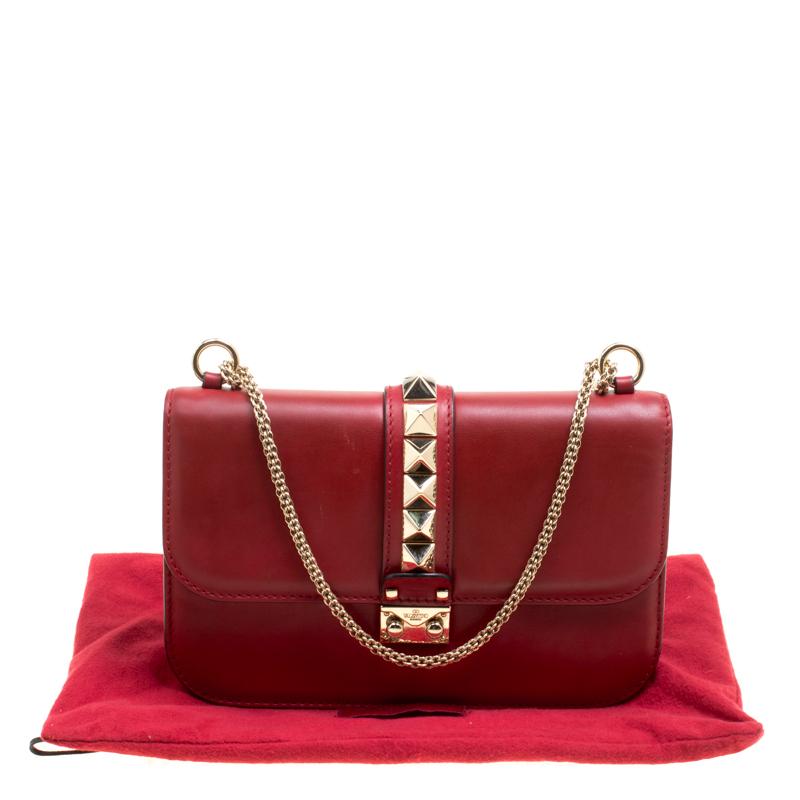 Valentino Red Leather Rockstud Medium Glam Lock Flap Bag 4