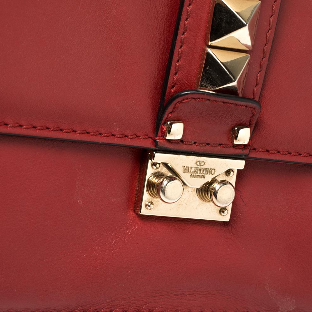 Valentino Red Leather Rockstud Medium Glam Lock Flap Bag 4