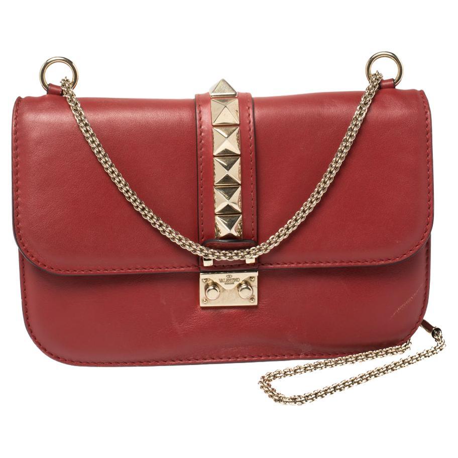 Valentino Red Leather Rockstud Medium Glam Lock Flap Bag at 1stDibs