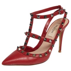 Valentino Red Leather Rockstud Pointed Toe Sandals Size 36