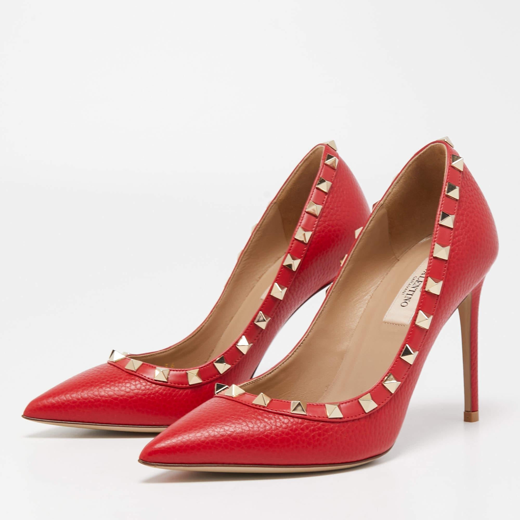 Valentino Red Leather Rockstud Pumps Size 36 3