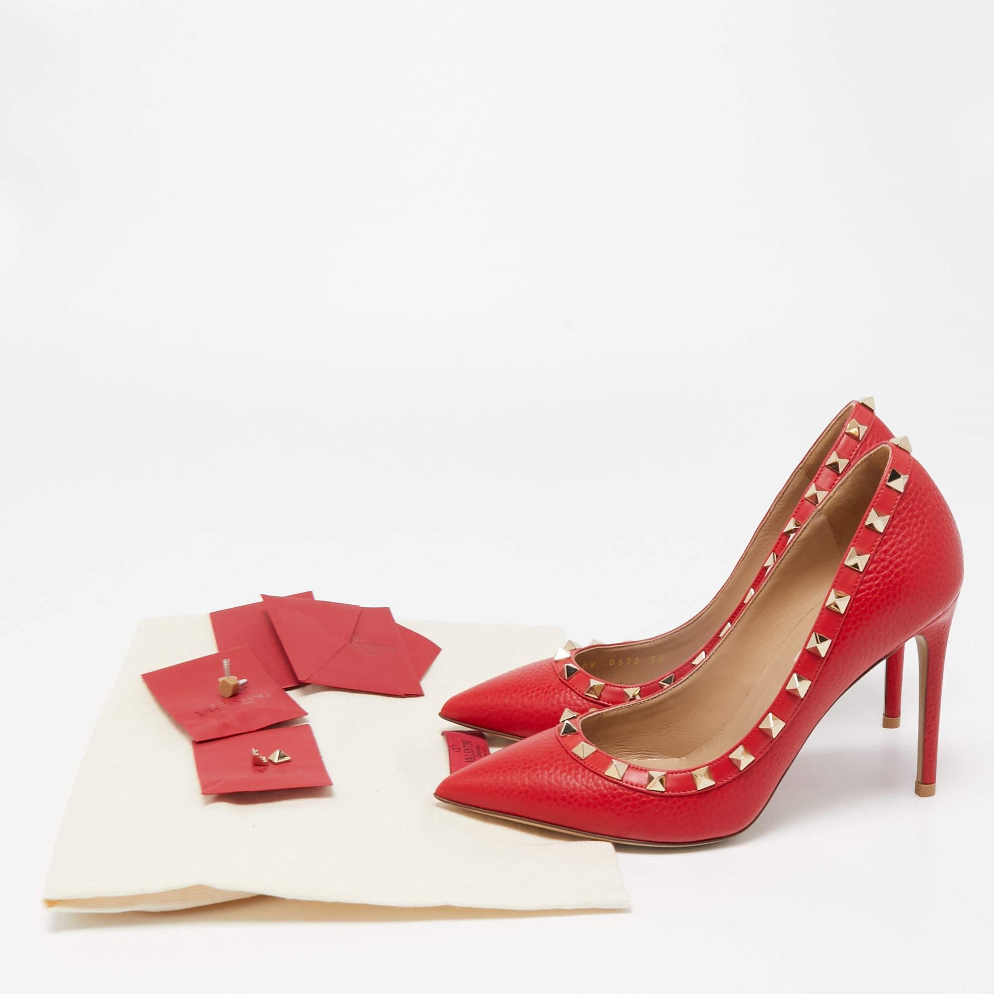 Valentino Red Leather Rockstud Pumps Size 36 4