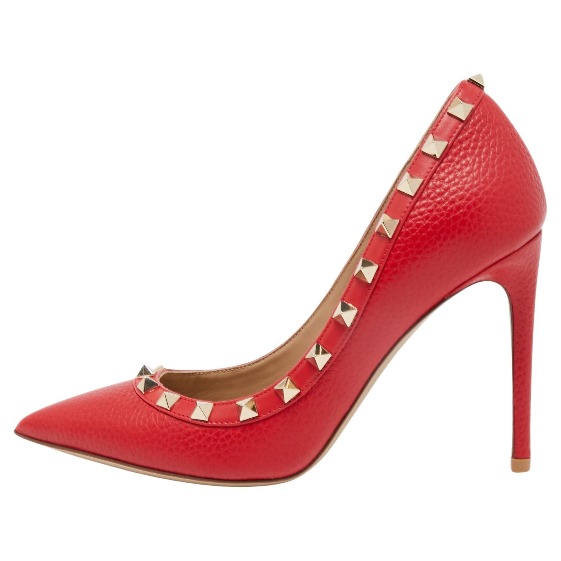 Valentino Red Leather Rockstud Pumps Size 36