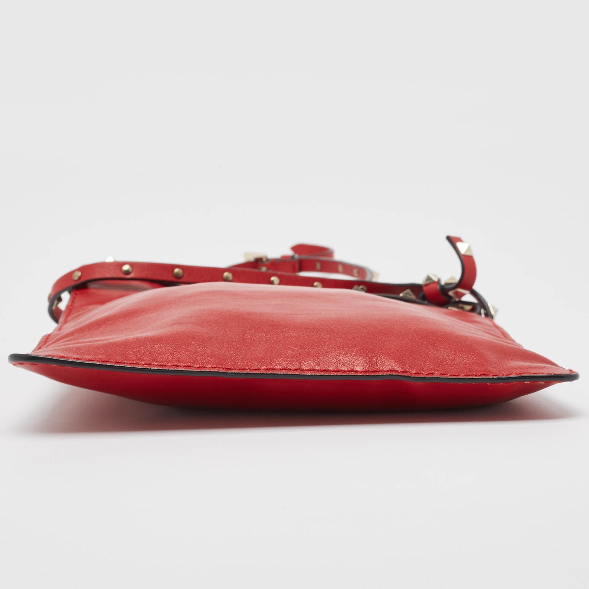 Women's Valentino Red Leather Rockstud Slim Crossbody Bag For Sale