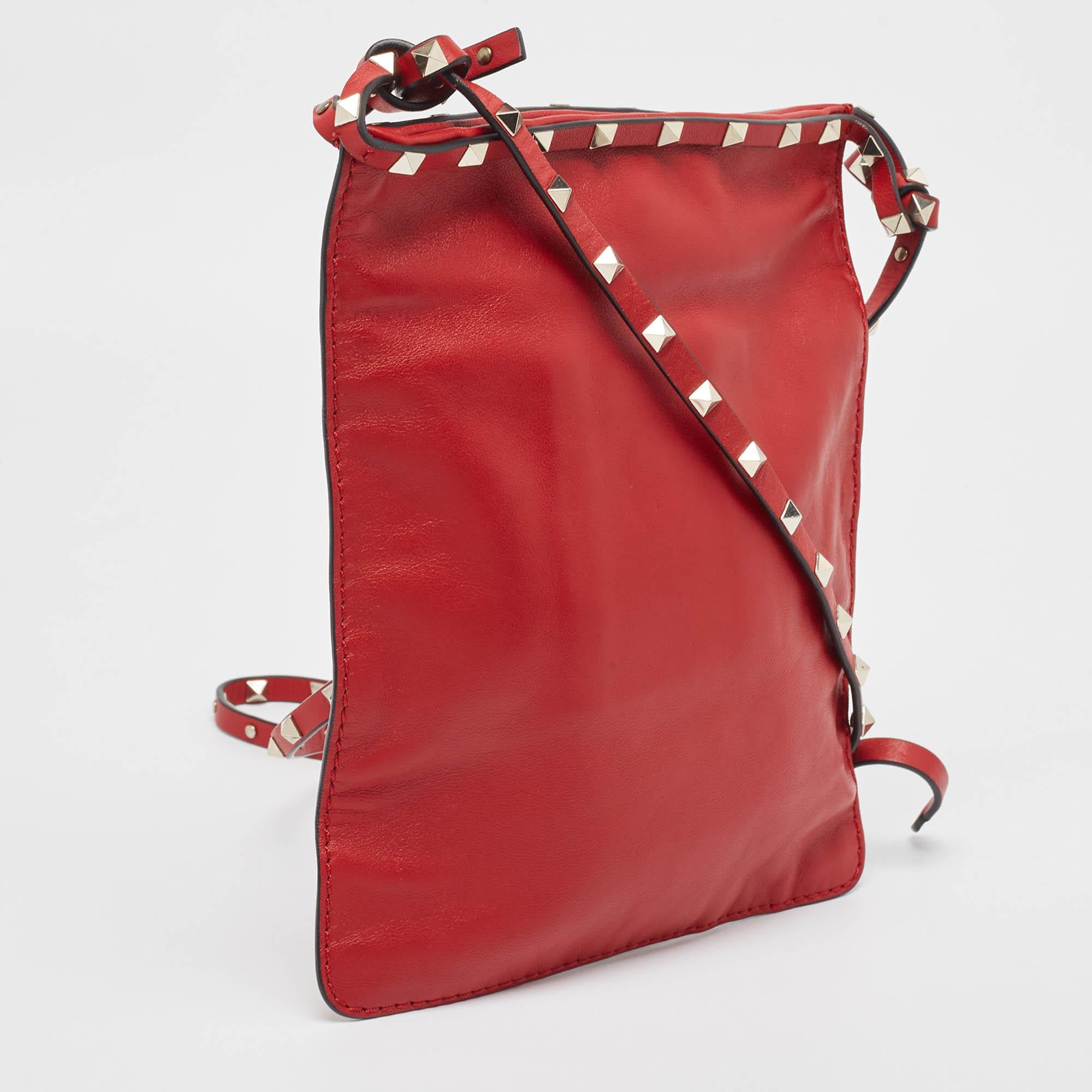 Valentino Red Leather Rockstud Slim Crossbody Bag For Sale 1
