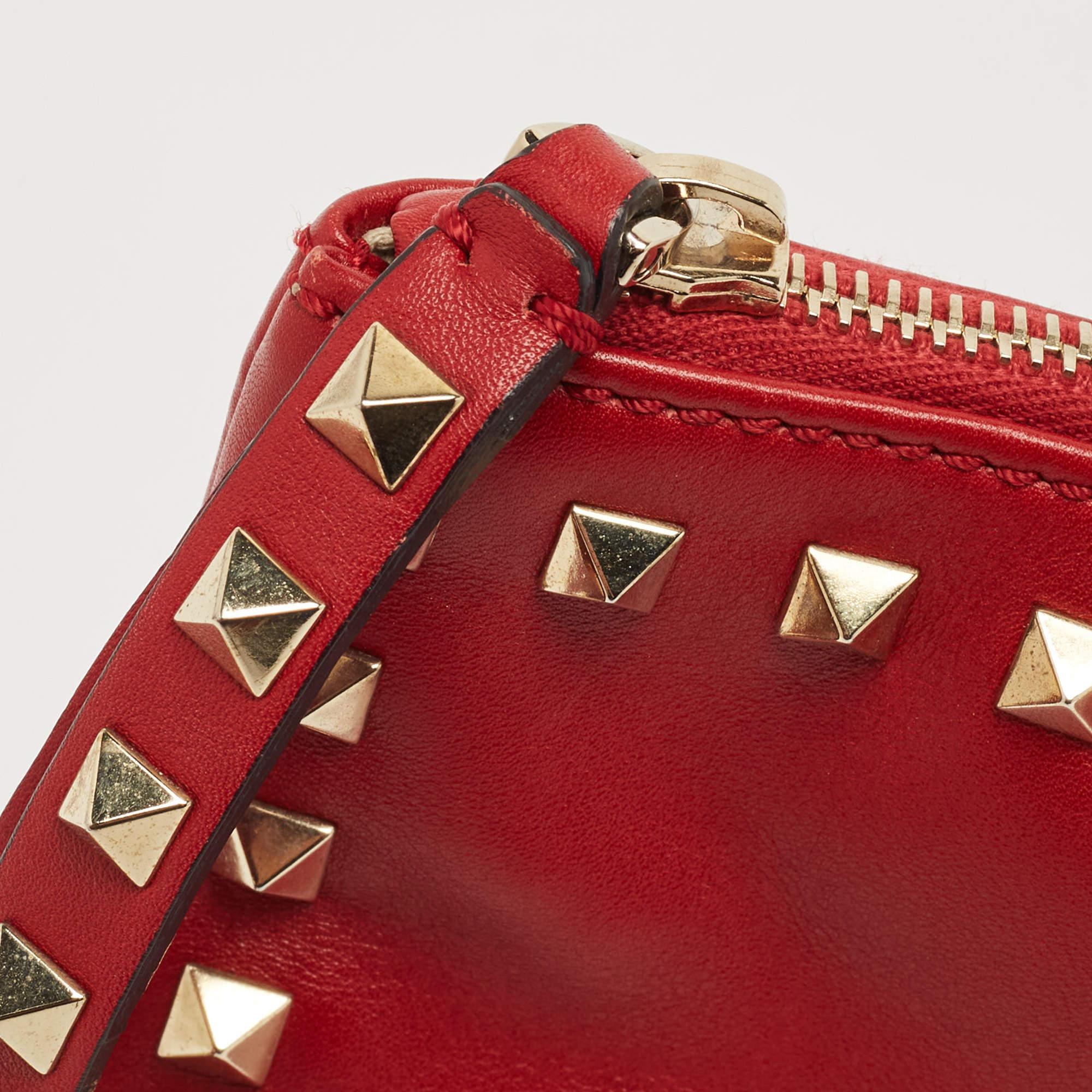 Valentino Red Leather Rockstud Slip Zip Pouch 8