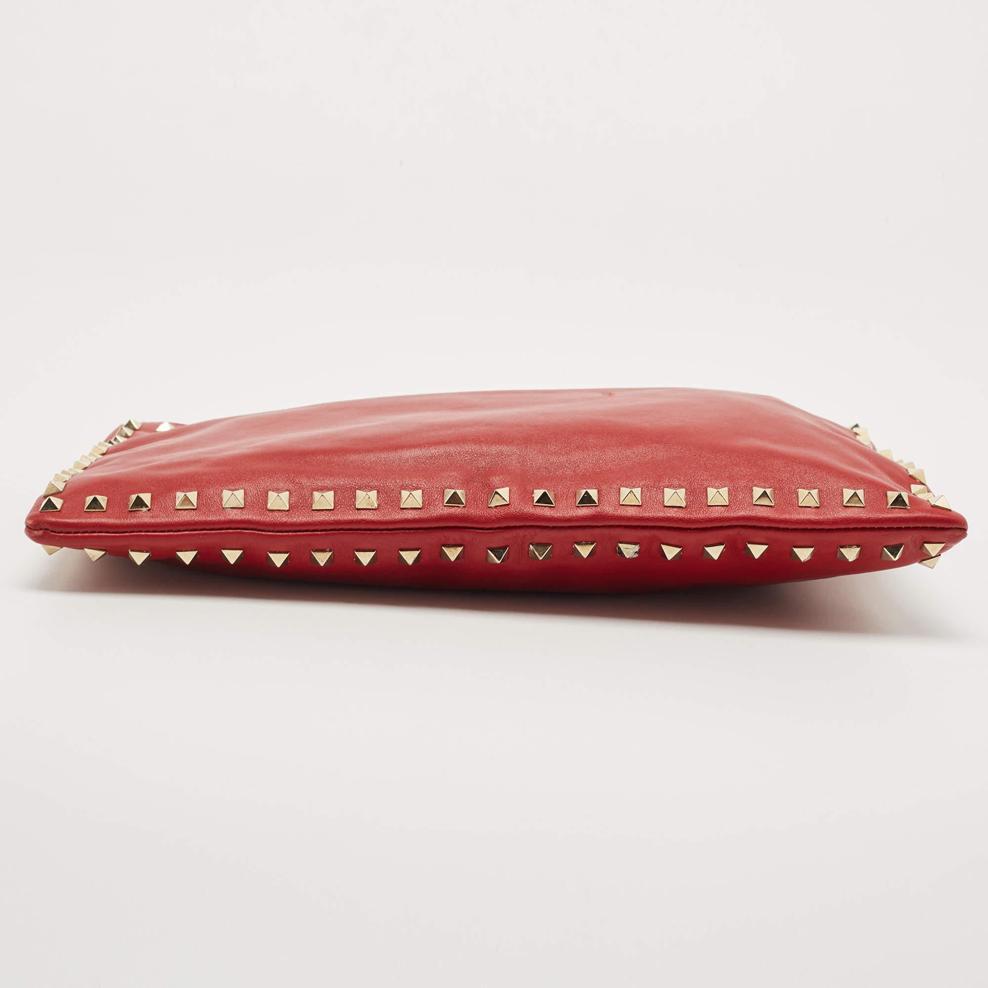 Women's Valentino Red Leather Rockstud Slip Zip Pouch