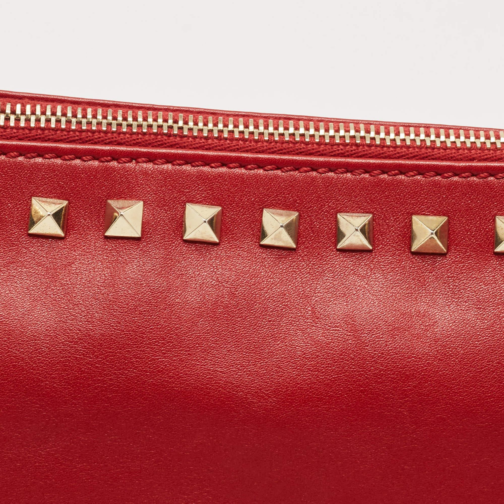 Valentino Red Leather Rockstud Slip Zip Pouch 4