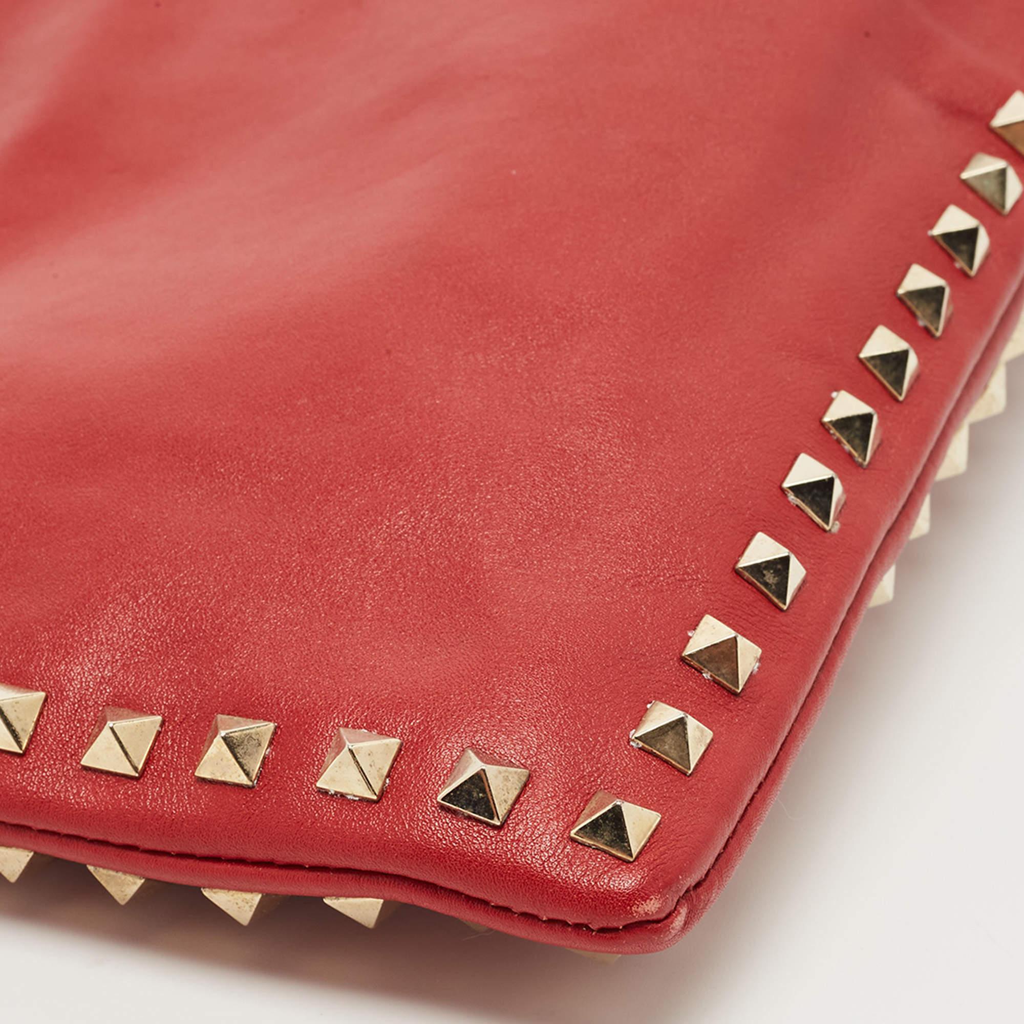 Valentino Red Leather Rockstud Slip Zip Pouch 5