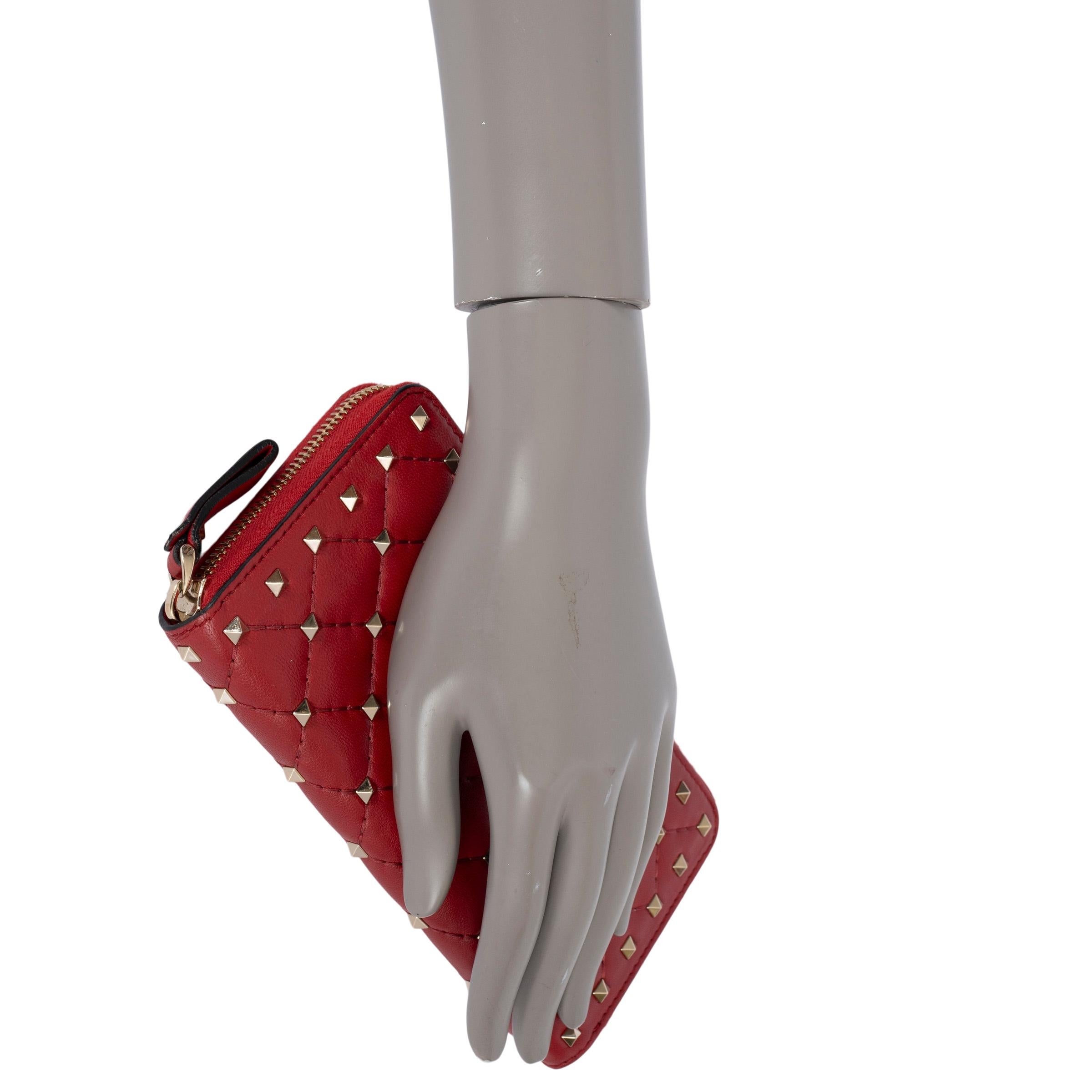 VALENTINO red leather ROCKSTUD SPIKE Continental Zip Wallet For Sale 3