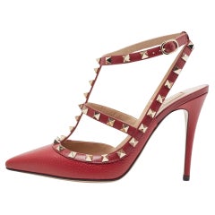 Valentino Red Leather Rockstud Strappy Pointed Toe Pumps Size 39