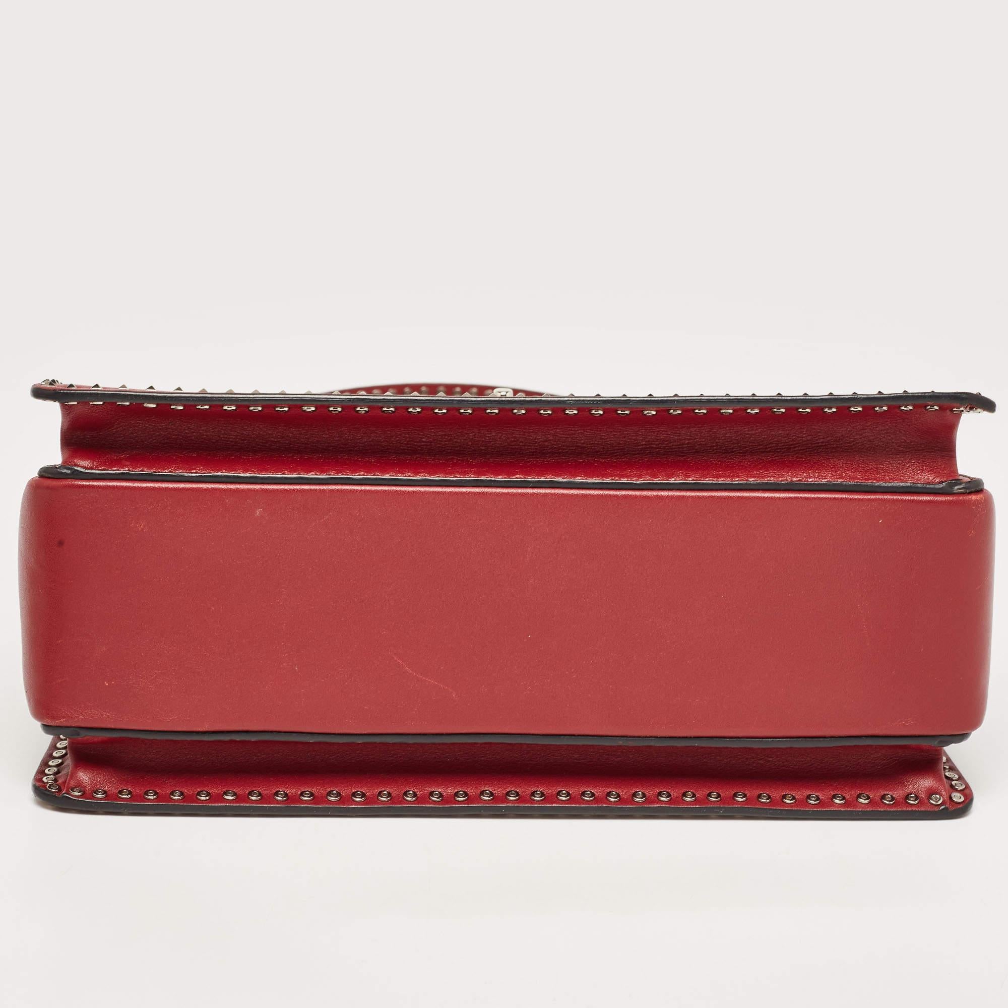 Valentino Red Leather Rockstud Top Handle Bag For Sale 8
