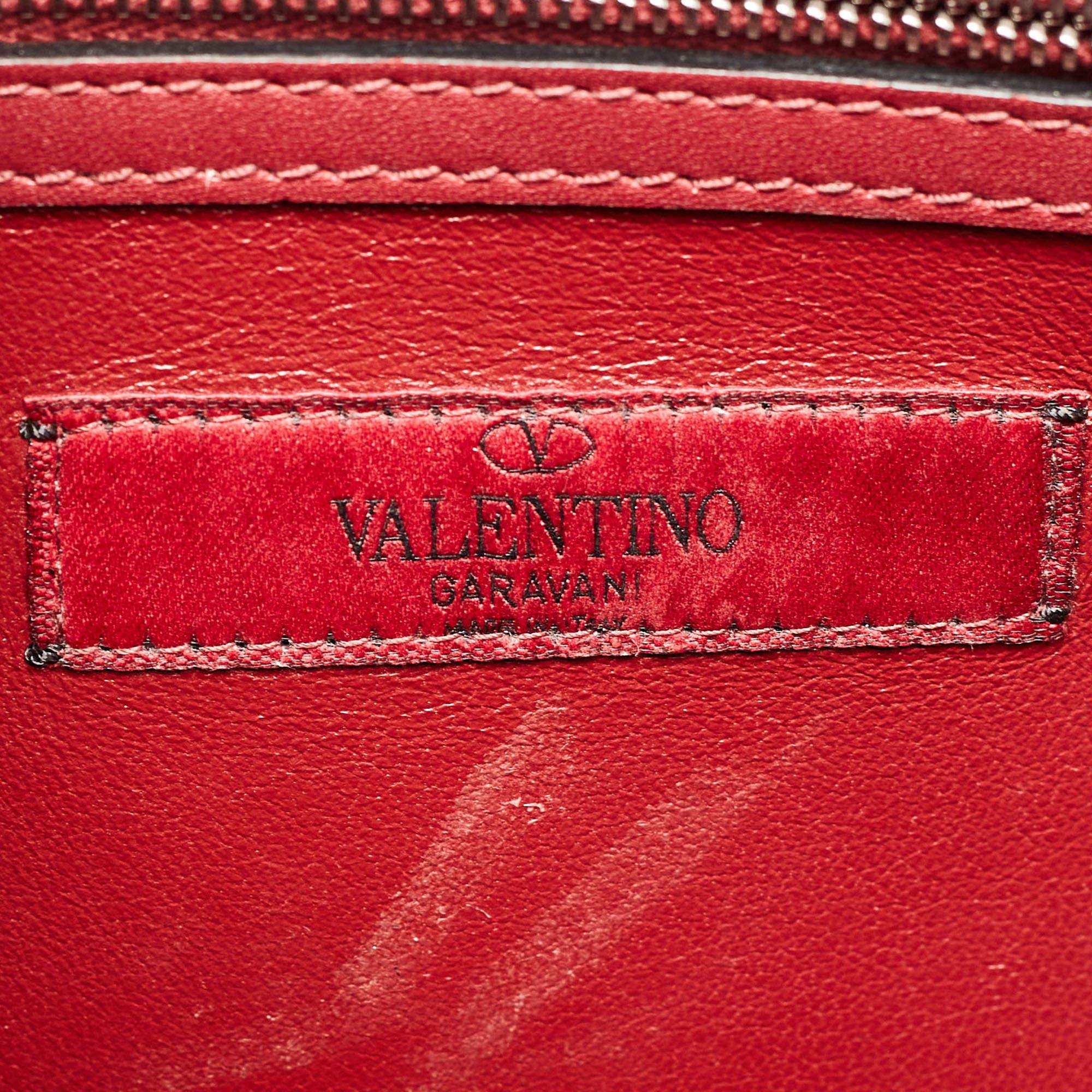 Valentino Red Leather Rockstud Top Handle Bag For Sale 11