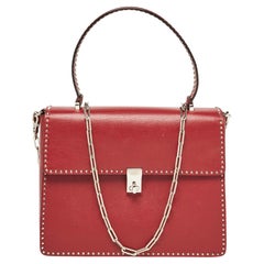 Valentino Rote Leder Rockstud Top Handle Tasche