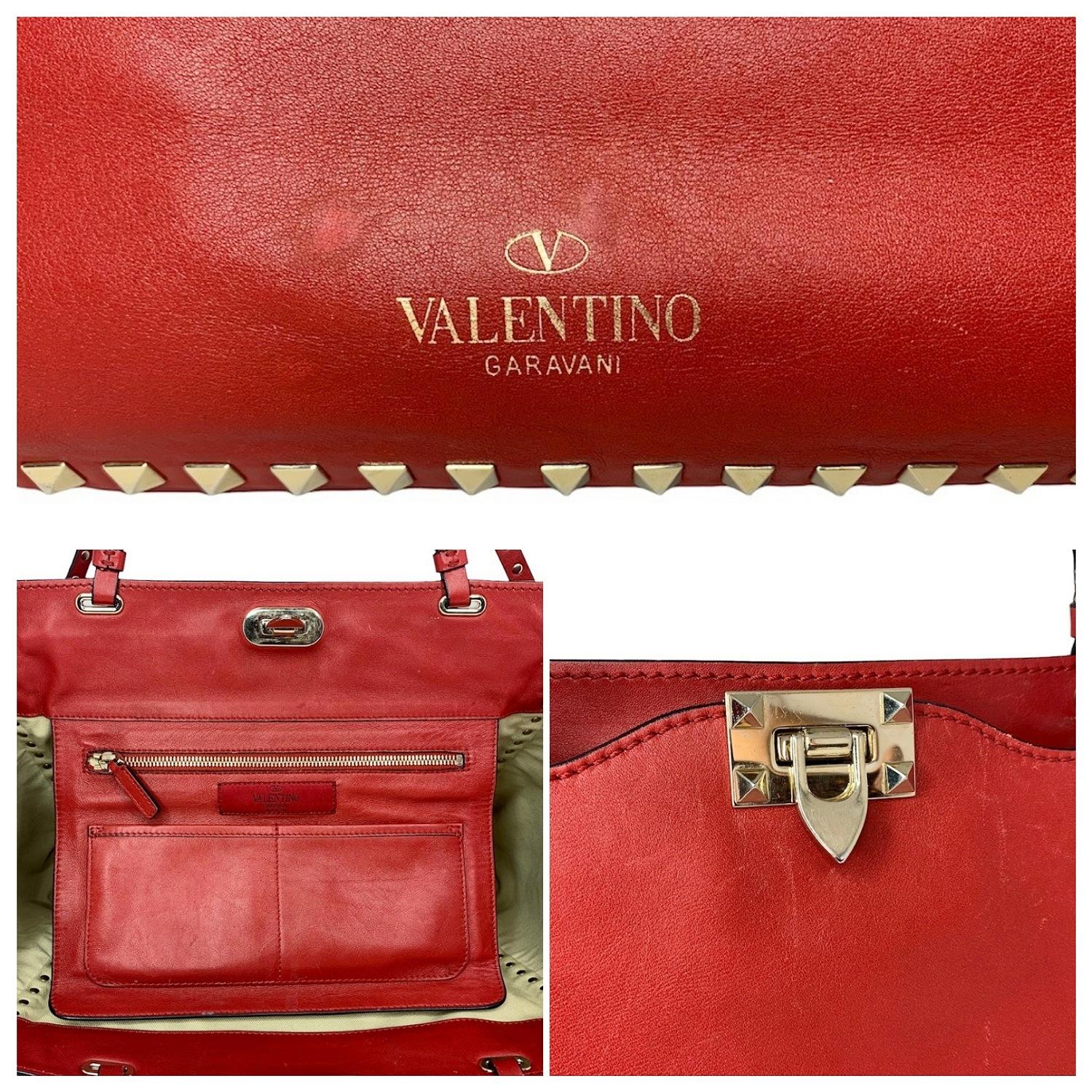 Women's Valentino Red Leather Rockstud Trapeze Medium Tote Bag