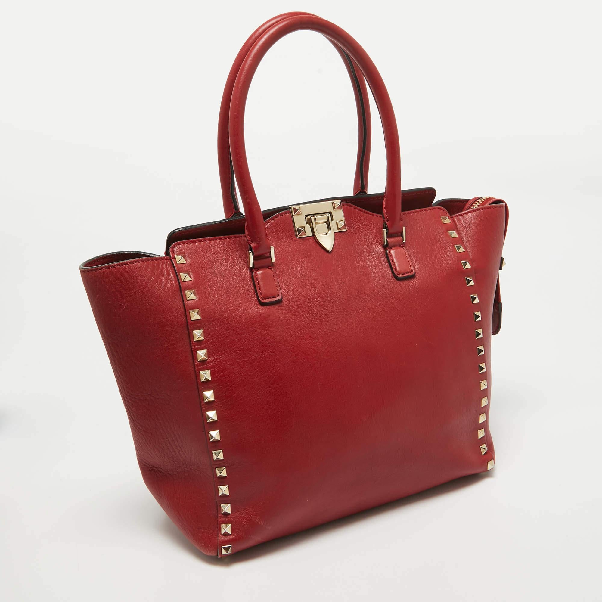 Brown Valentino Red Leather Rockstud Trapeze Tote