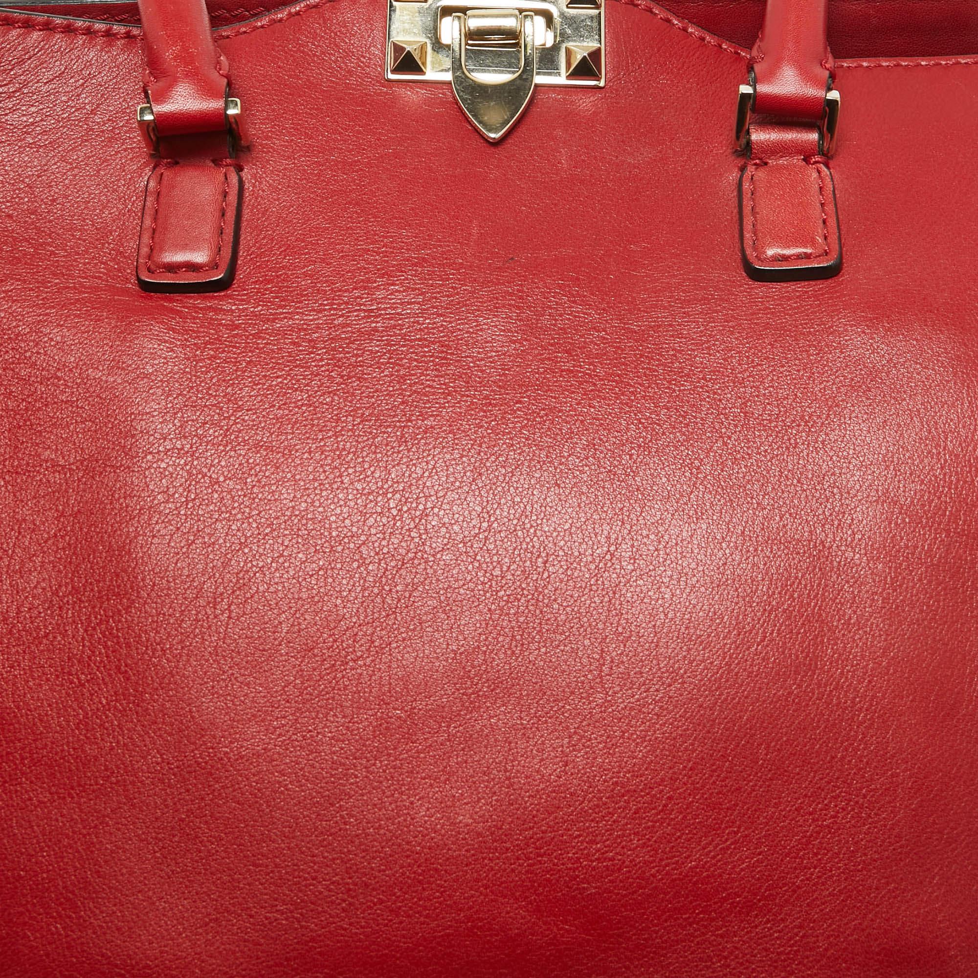 Women's Valentino Red Leather Rockstud Trapeze Tote