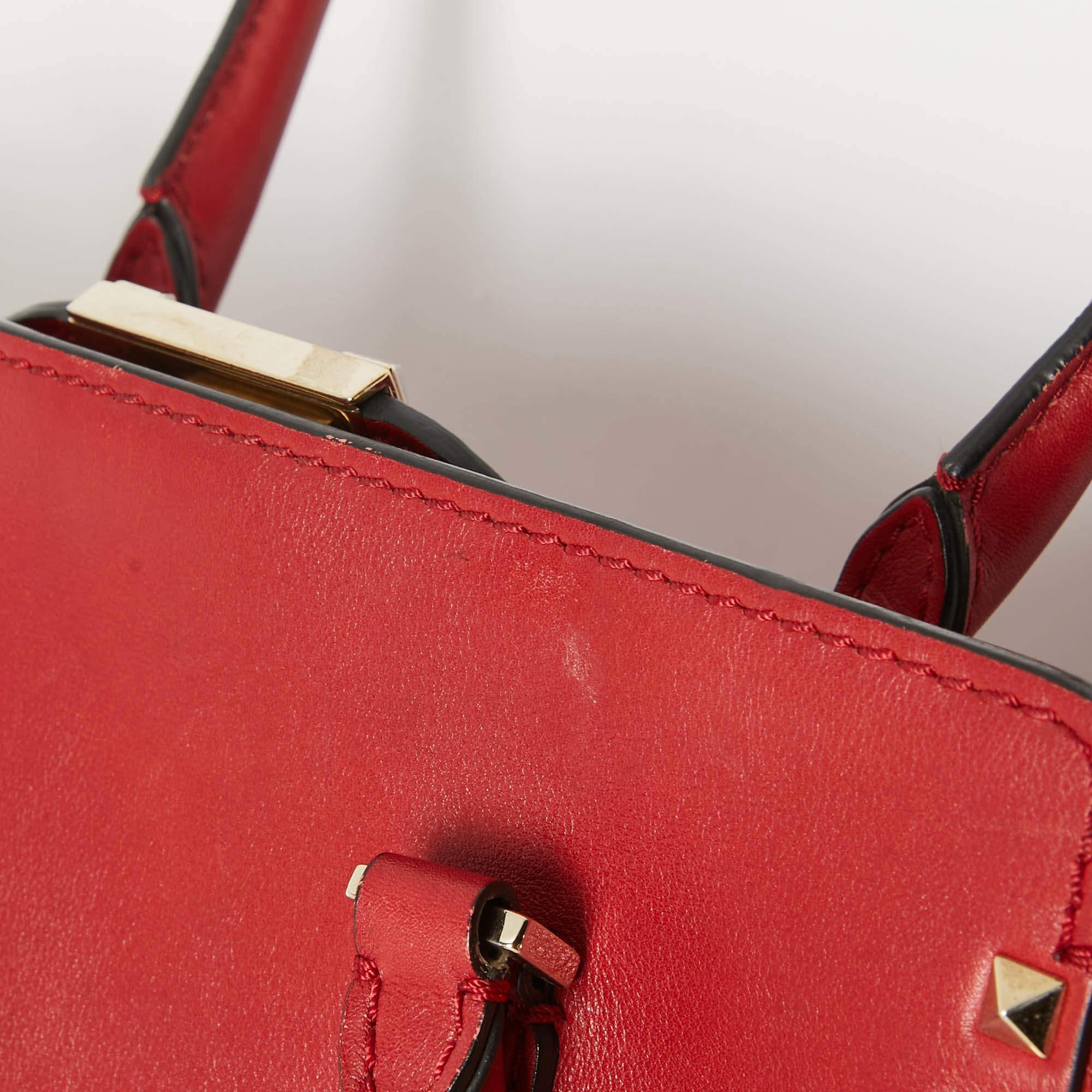 Valentino Red Leather Rockstud Trapeze Tote 1