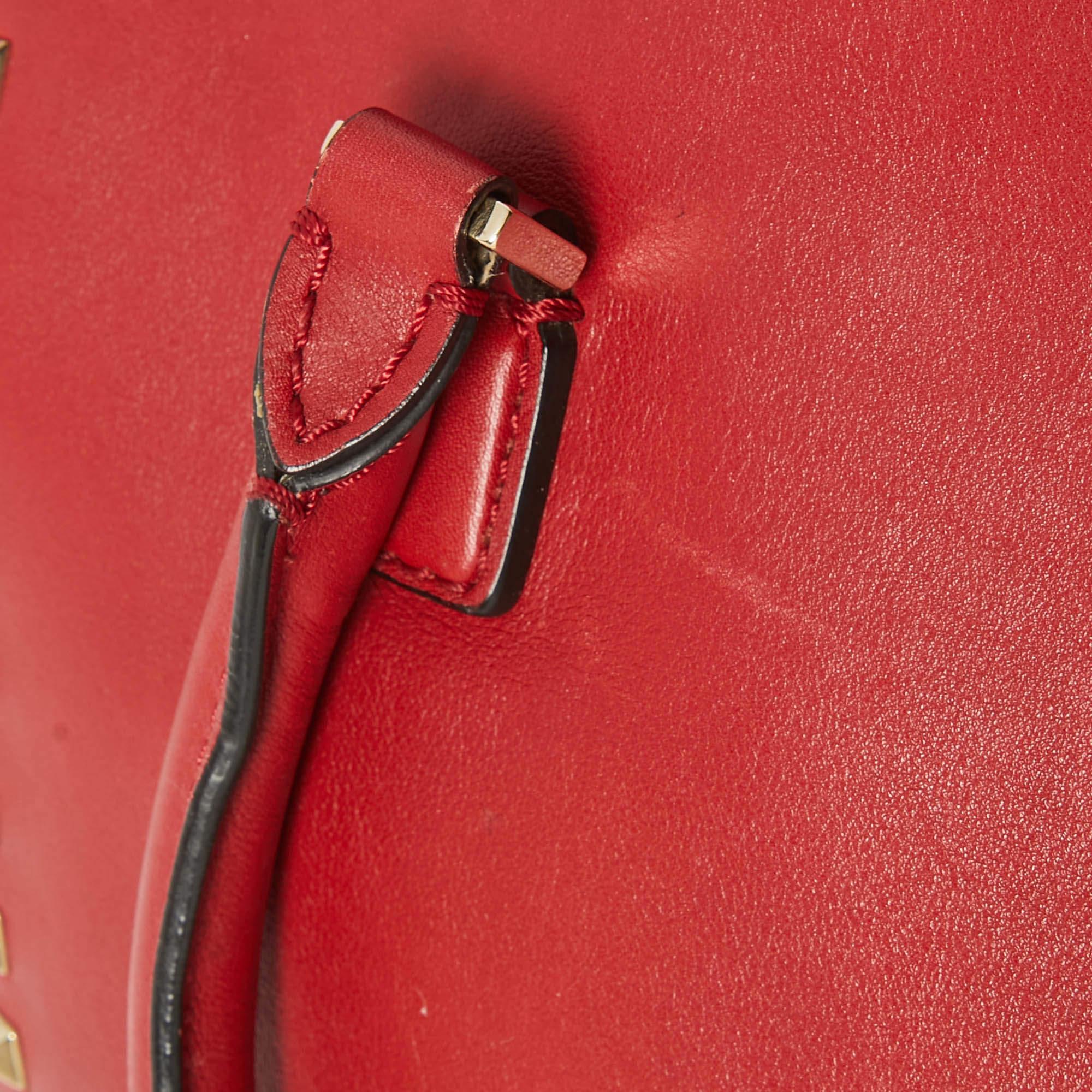 Valentino Red Leather Rockstud Trapeze Tote 2