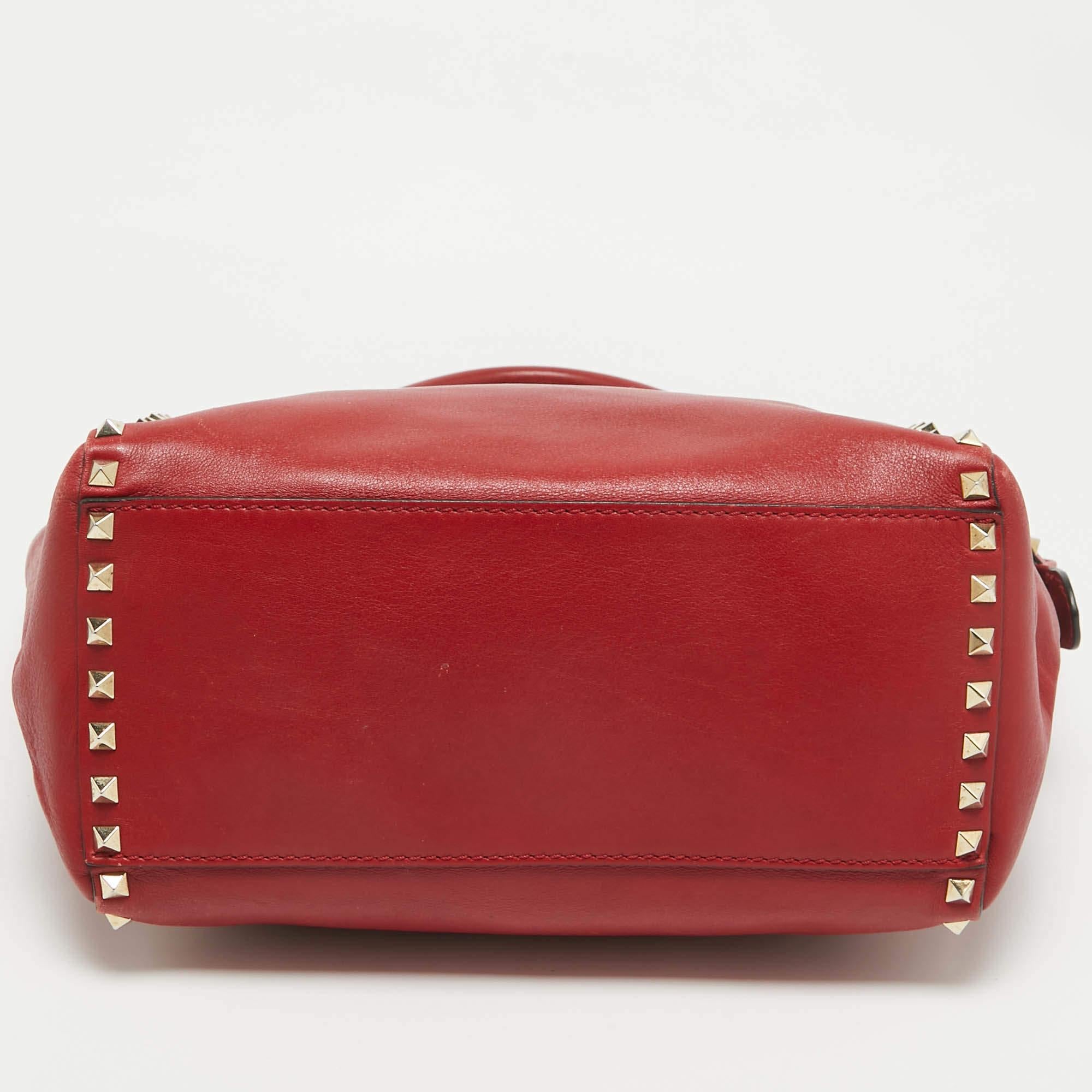 Valentino Red Leather Rockstud Trapeze Tote 3