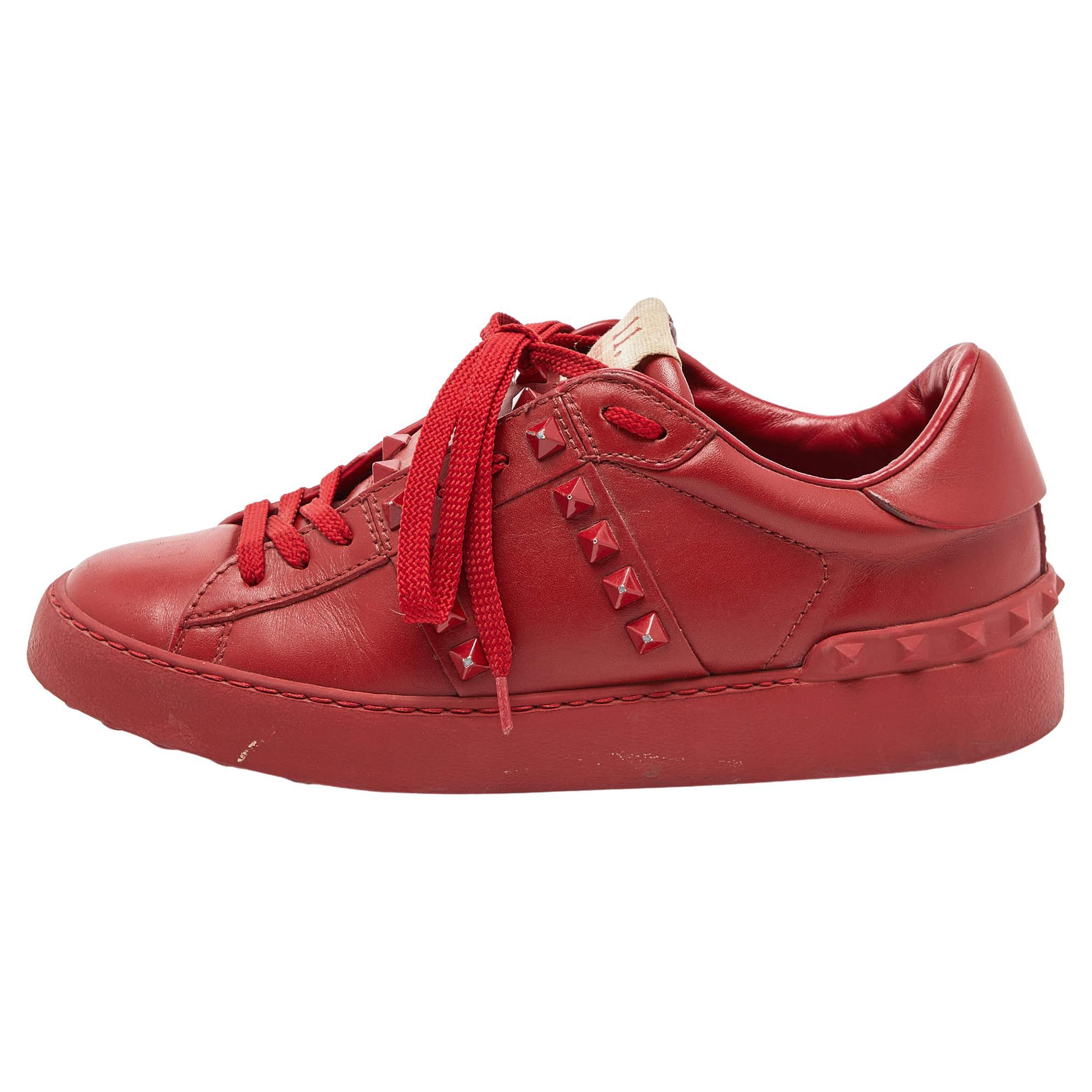 Valentino Red Leather Rockstud Untitled Sneakers Size 37