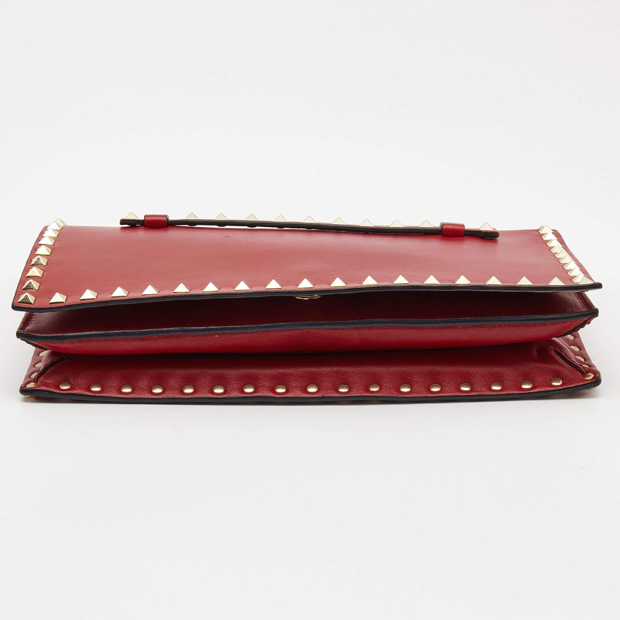 Valentino Red Leather Rockstud Wristlet Clutch 6
