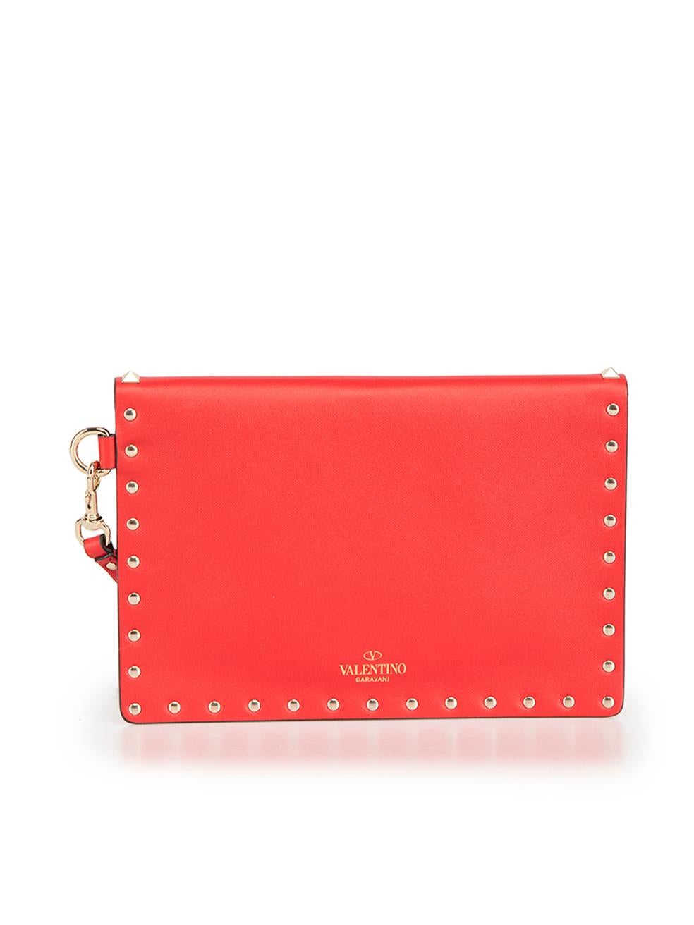 Valentino Red Leather Rockstud Wristlet Clutch In Excellent Condition In London, GB