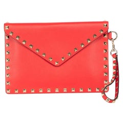 Valentino Red Leather Rockstud Wristlet Clutch