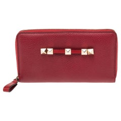 Valentino Red Leather Rockstud Zip Around Wallet