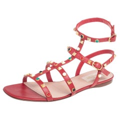 Valentino Red Leather Rolling Rockstud Flat Sandals Size 38 at 1stDibs | valentino  red sandals, red leather sandals, red valentino flat sandals