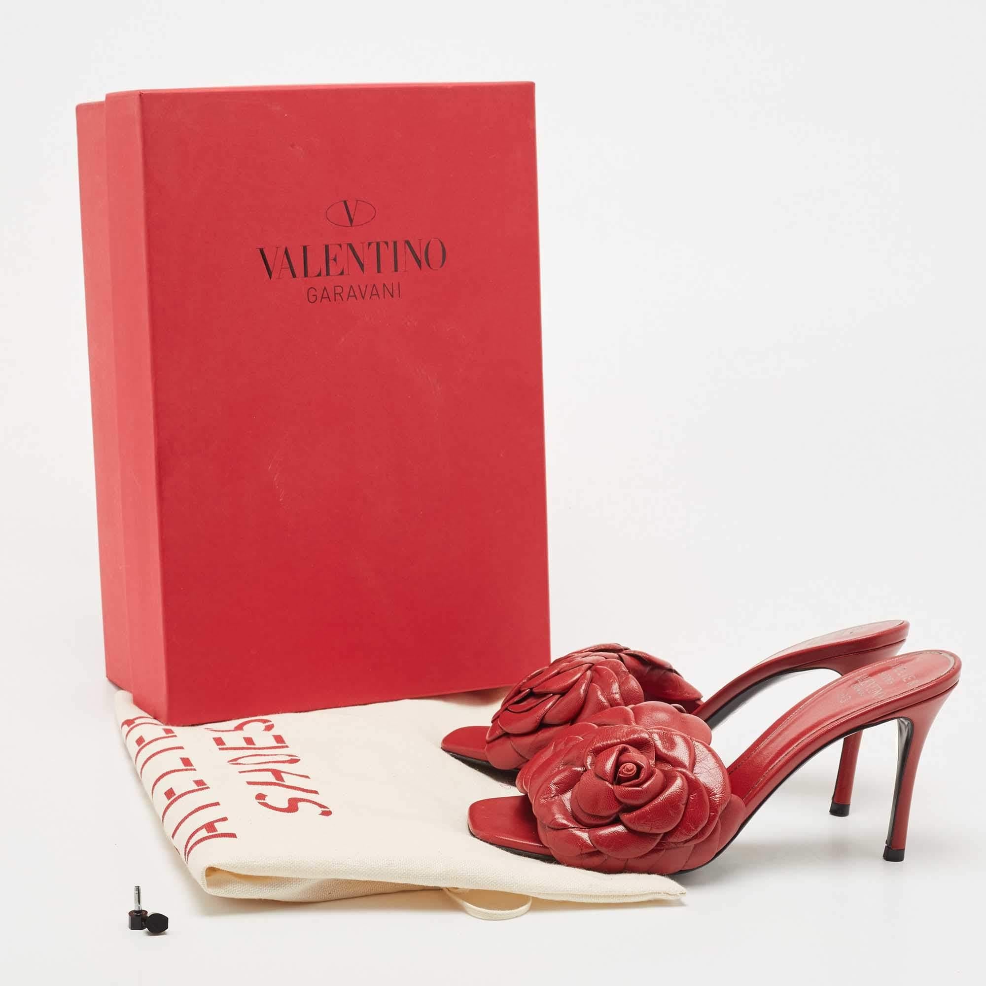 Valentino Red Leather Rose Atelier Slide Sandals Size 36.5 6