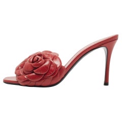 Valentino Red Leather Rose Atelier Slide Sandals Size 36.5