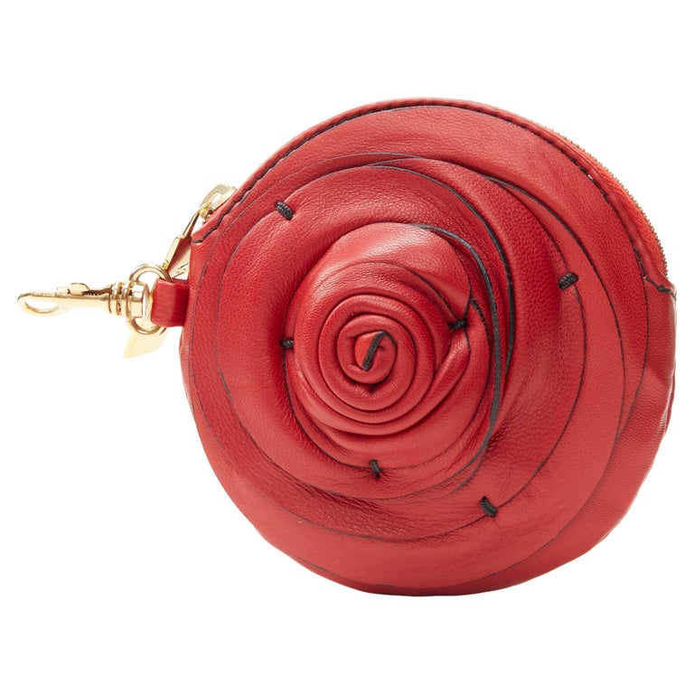 VALENTINO red leather Rose Petal gold zip coin purse bag charm For Sale at  1stDibs