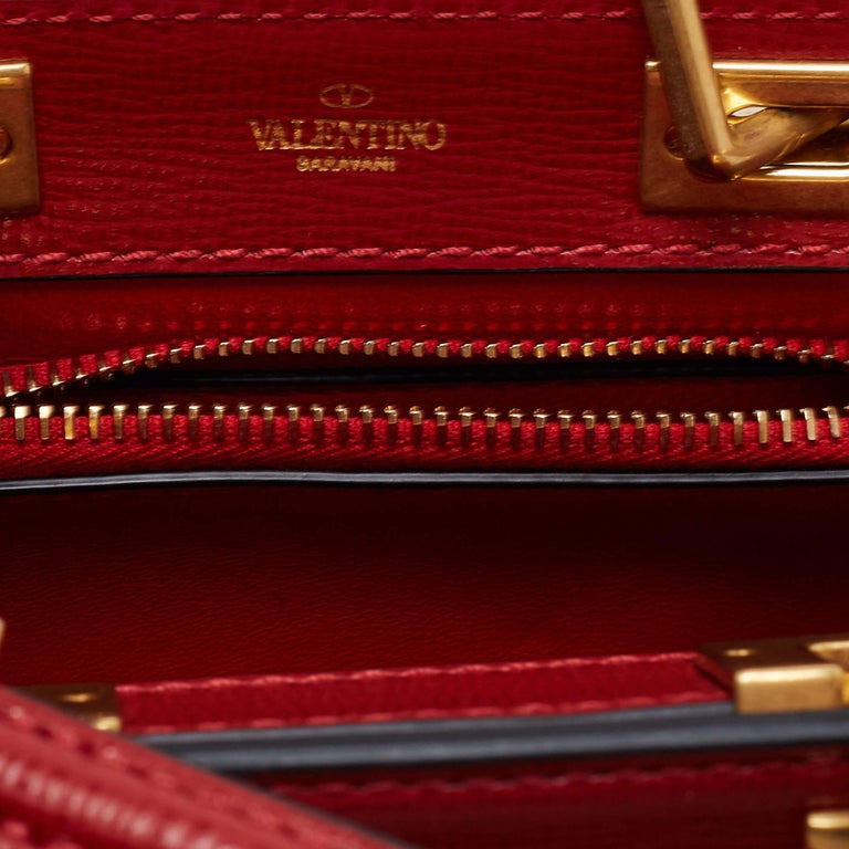 Valentino Red Leather Small Rockstud Alcove Tote Valentino