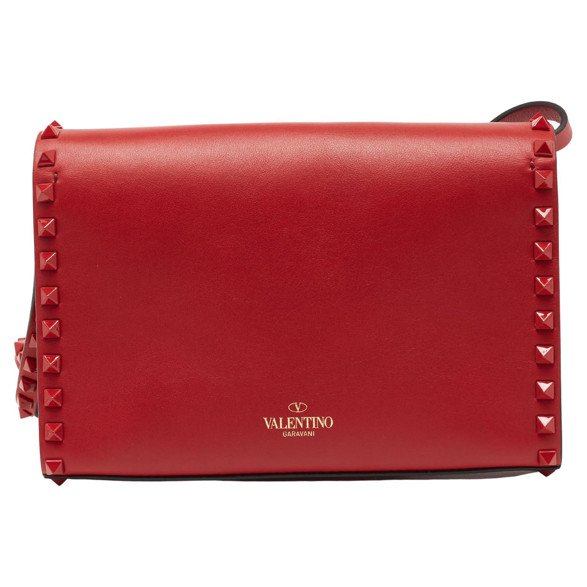 Valentino Red Leather Small Rockstud Crossbody Bag at 1stDibs