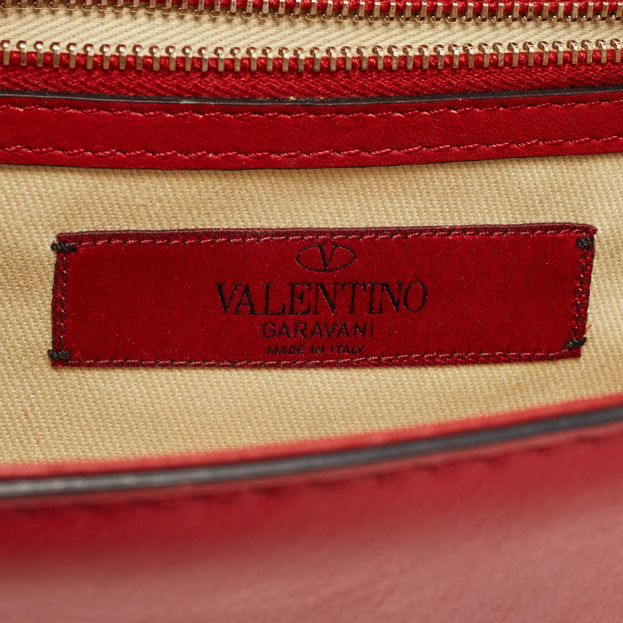 Valentino Red Leather Small Rockstud Glam Lock Flap Bag For Sale 7
